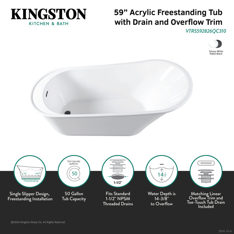 White Matte Black Acrylic Freestanding Soaking Bathtub