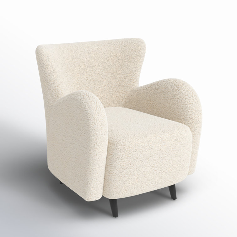 Ivory Faux Lambs Wool Upholstered Wingback Armchair