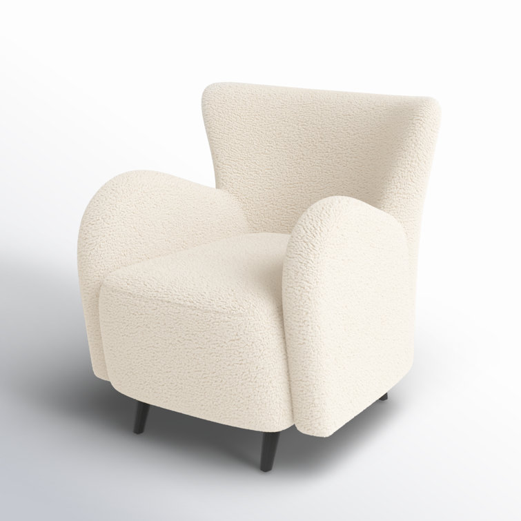 Ivory Faux Lambs Wool Upholstered Wingback Armchair