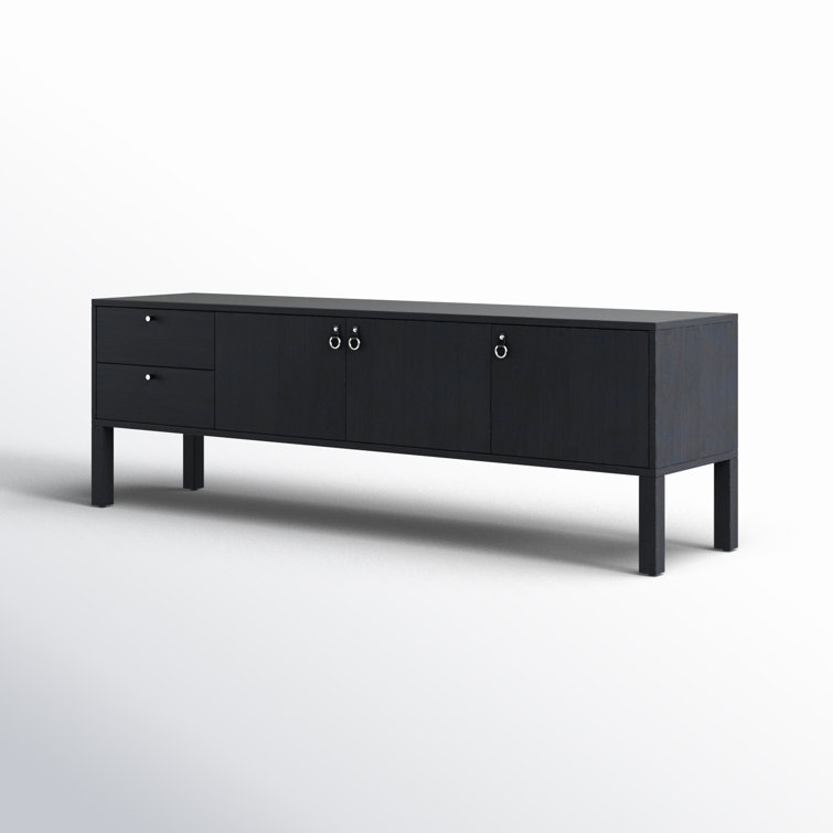 Contemporary 80'' Black Wash Poplar Media Console with Cabinet
