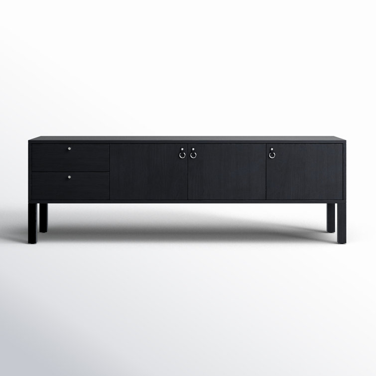 Contemporary 80'' Black Wash Poplar Media Console with Cabinet