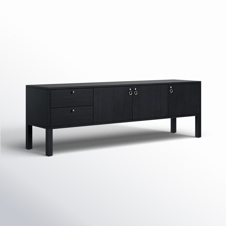 Contemporary 80'' Black Wash Poplar Media Console with Cabinet
