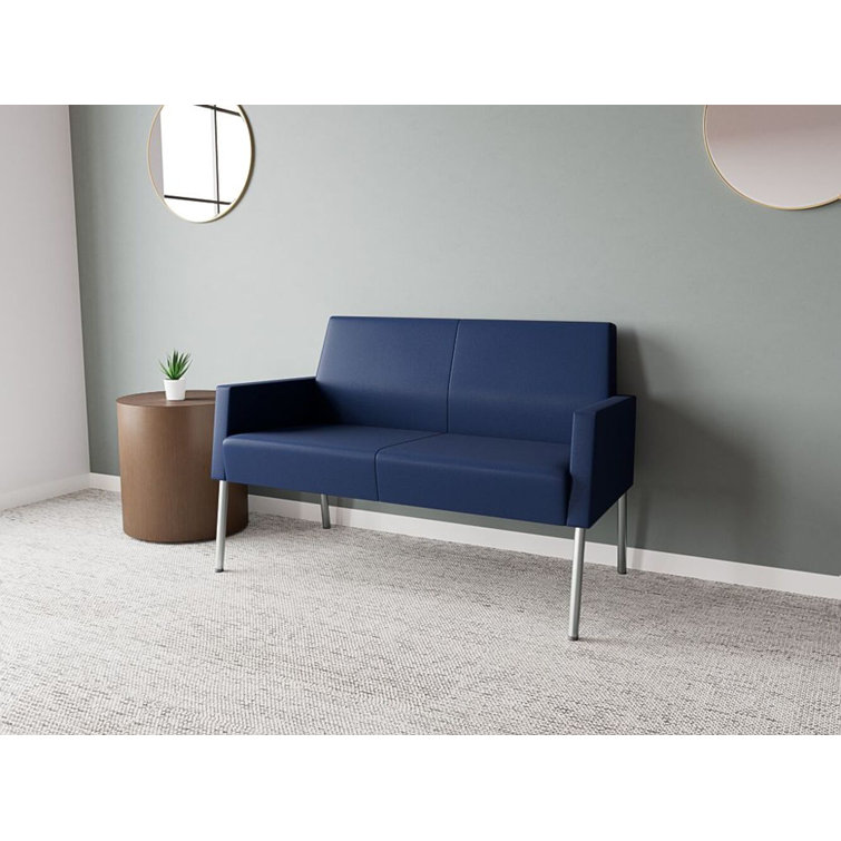 Modena Ink Fabric Silver Steel Reception Loveseat