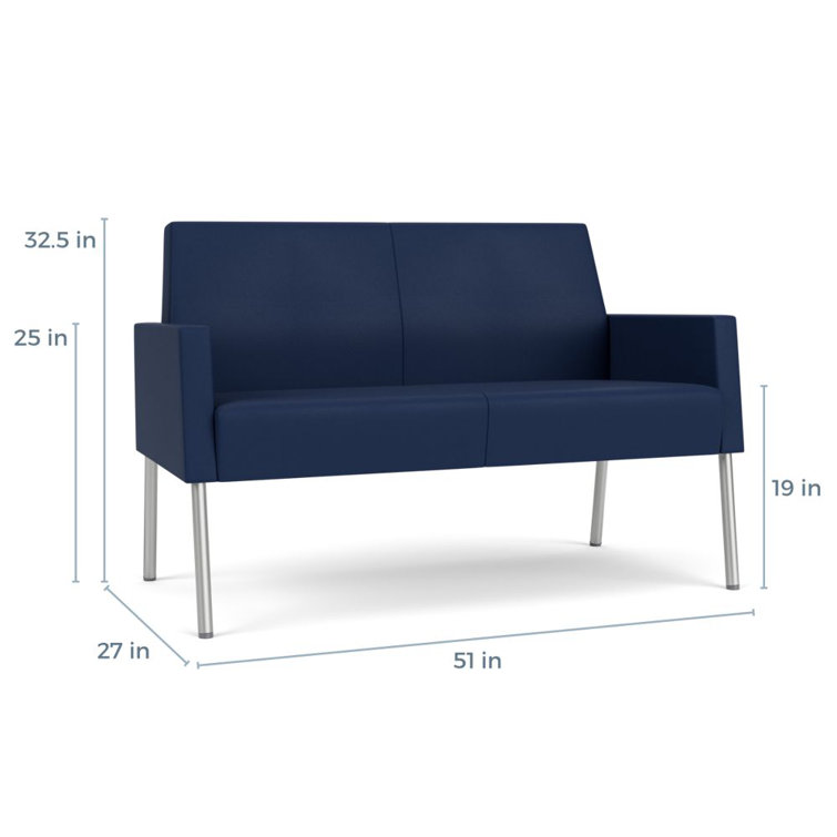 Modena Ink Fabric Silver Steel Reception Loveseat