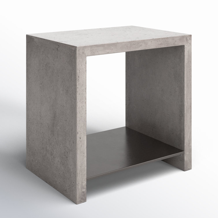 Dark Gray Concrete Rectangular End Table with Shelf