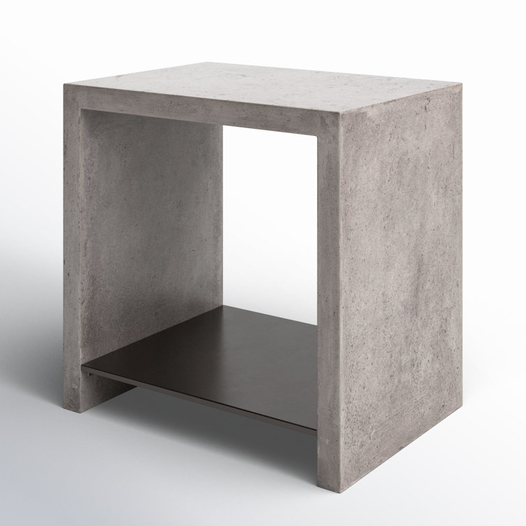 Dark Gray Concrete Rectangular End Table with Shelf