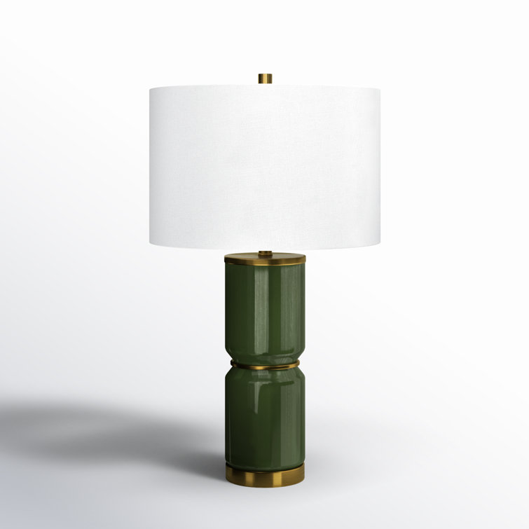 Dark Green Iron Table Lamp with White Linen Shade
