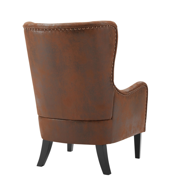Brown and Dark Brown Wingback Chair with Nailhead Trim
