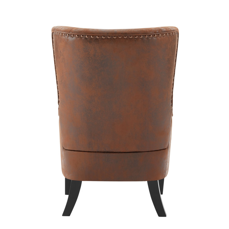 Brown and Dark Brown Wingback Chair with Nailhead Trim