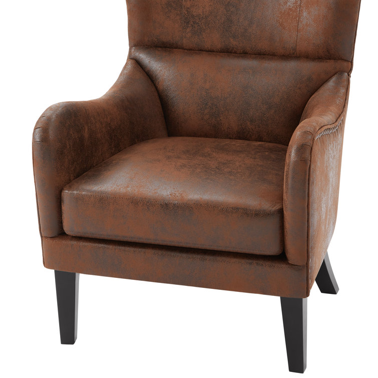 Brown and Dark Brown Wingback Chair with Nailhead Trim