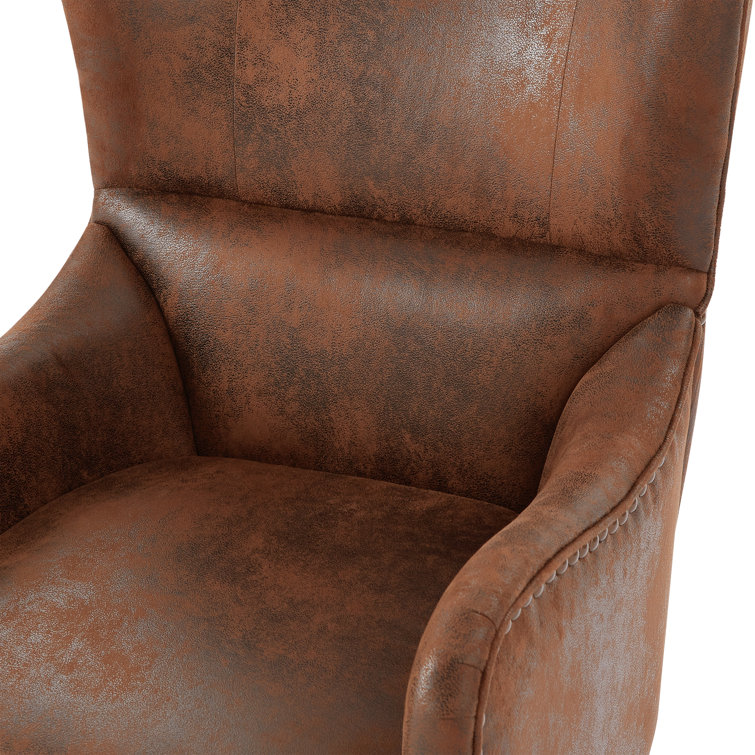 Brown and Dark Brown Wingback Chair with Nailhead Trim
