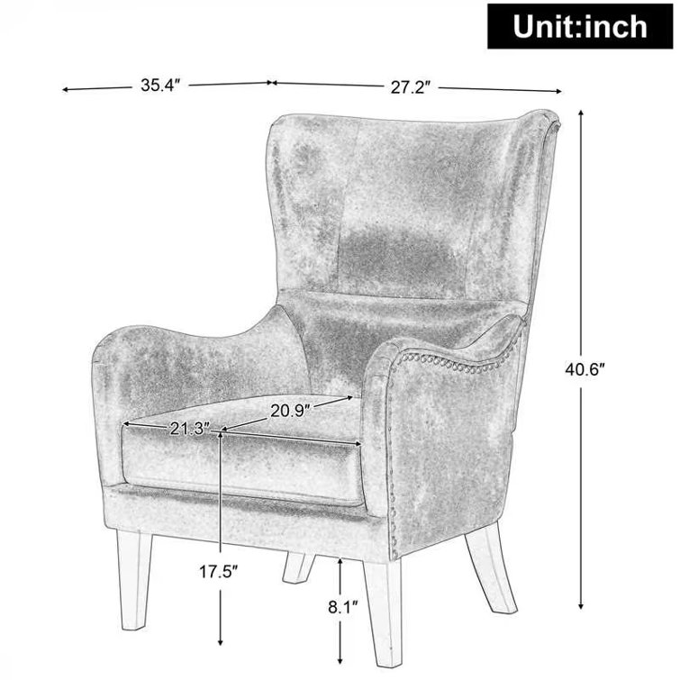 Brown and Dark Brown Wingback Chair with Nailhead Trim