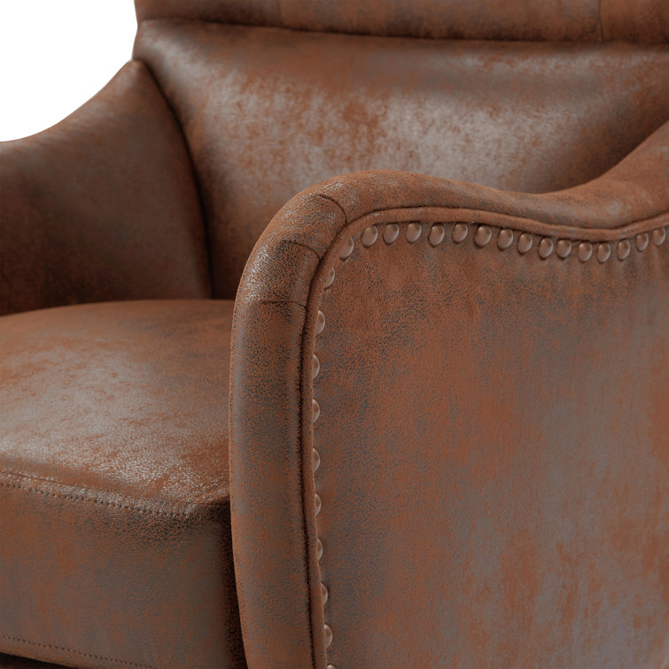 Brown and Dark Brown Wingback Chair with Nailhead Trim