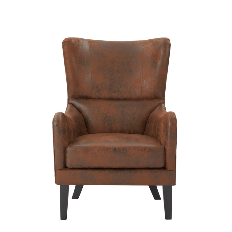 Brown and Dark Brown Wingback Chair with Nailhead Trim