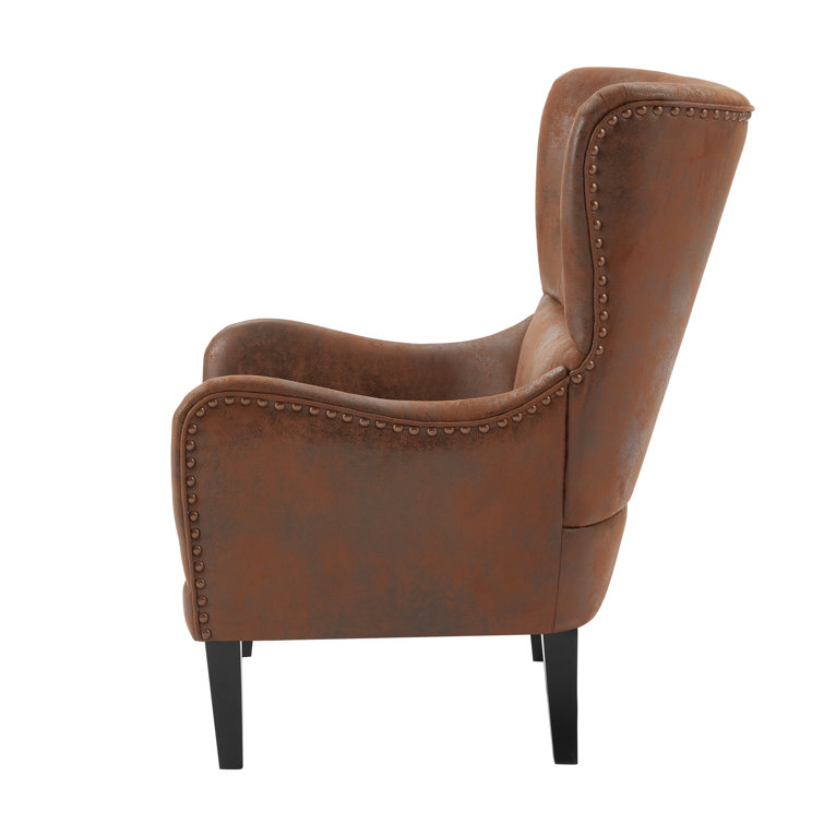 Brown and Dark Brown Wingback Chair with Nailhead Trim