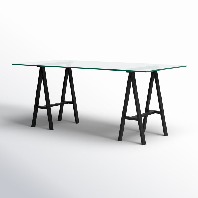 Modern Black Frame Clear Top Glass Desk 71"W