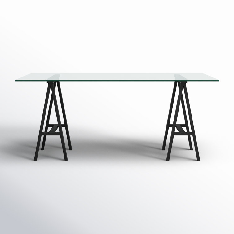 Modern Black Frame Clear Top Glass Desk 71"W