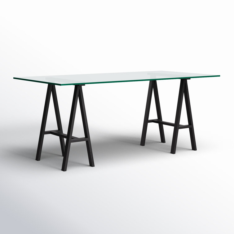 Modern Black Frame Clear Top Glass Desk 71"W