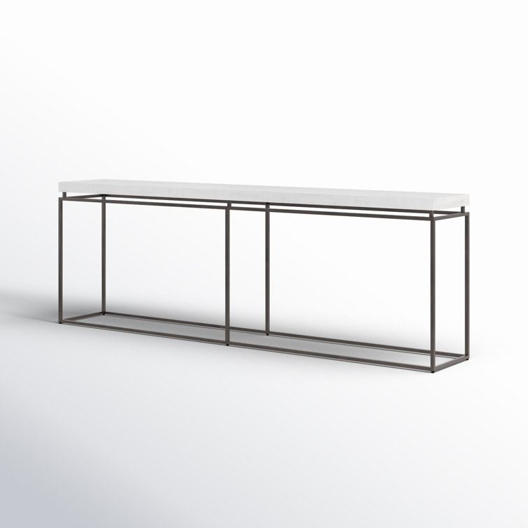 White Rectangular Metal and Wood Console Table with Storage