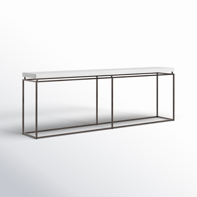White Rectangular Metal and Wood Console Table with Storage