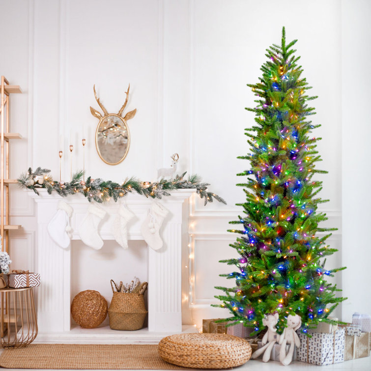 Carmel 9-Ft Slim Pine Artificial Christmas Tree with Multicolor LED Lights