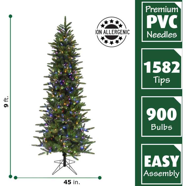 Carmel 9-Ft Slim Pine Artificial Christmas Tree with Multicolor LED Lights