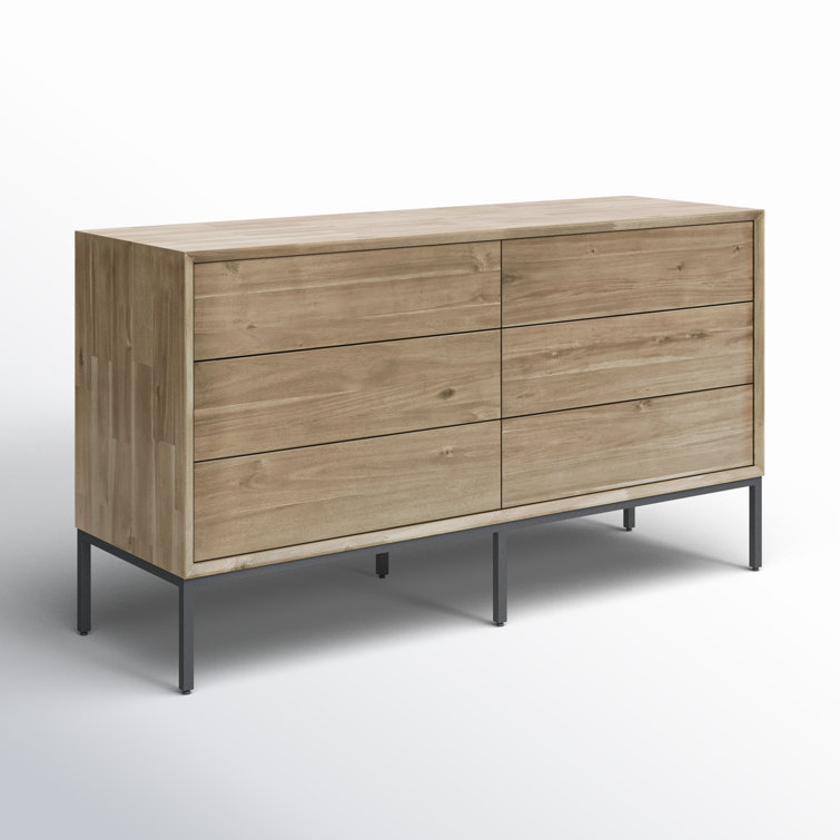 Hathaway Modern 6-Drawer Double Dresser in Newton Brown with Steel Legs