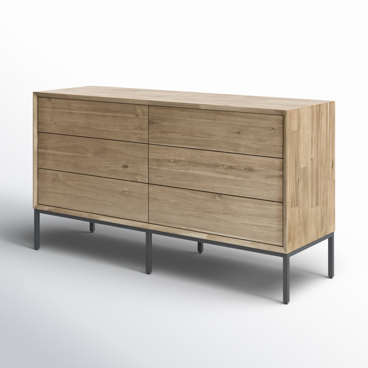 Hathaway Modern 6-Drawer Double Dresser in Newton Brown with Steel Legs
