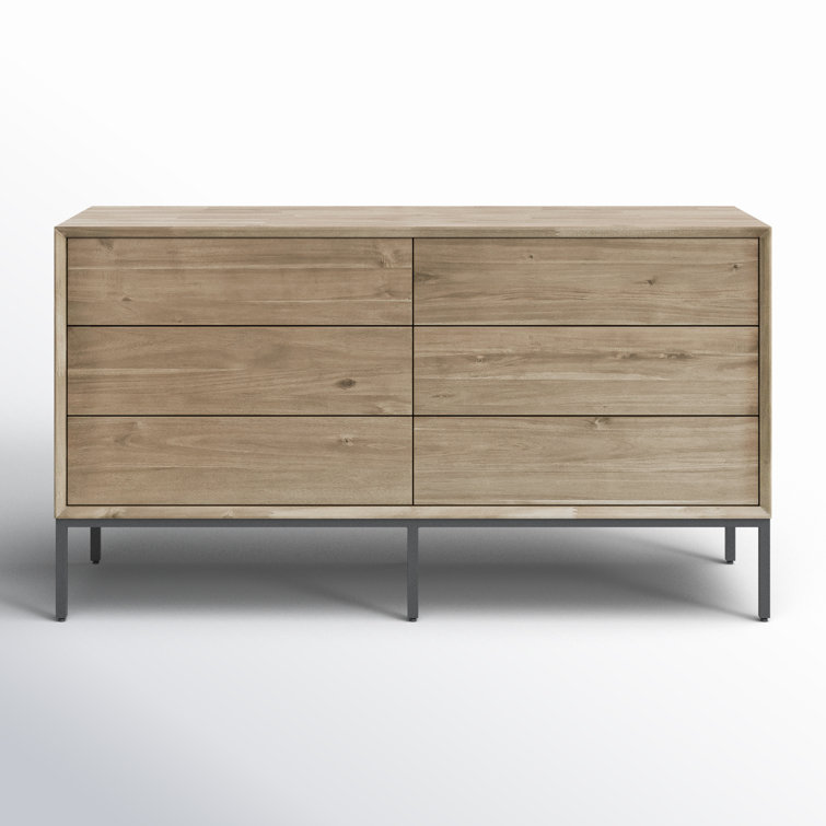 Hathaway Modern 6-Drawer Double Dresser in Newton Brown with Steel Legs