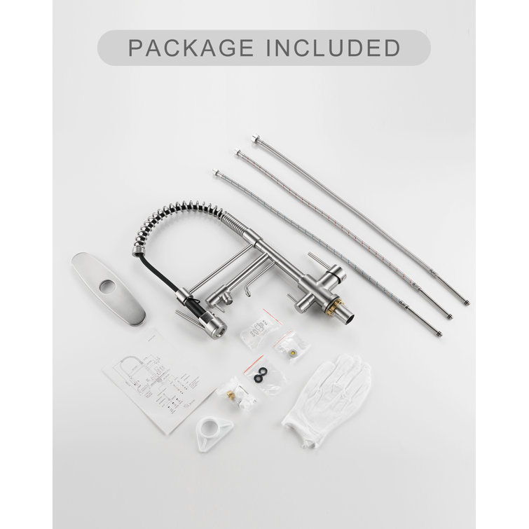 Brushed Nickel Dual Handle Pull Down Kitchen Faucet with Spray