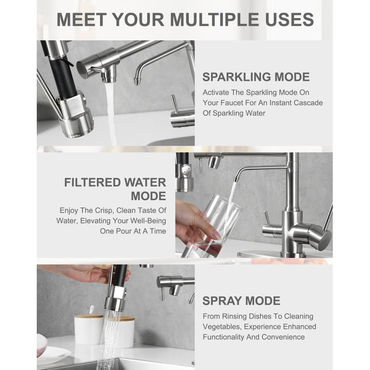 Brushed Nickel Dual Handle Pull Down Kitchen Faucet with Spray
