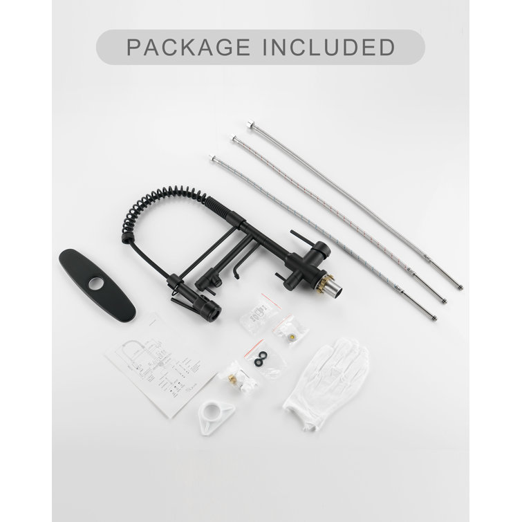 Matte Black Dual Handle Pull Down Kitchen Faucet with Spray Wand