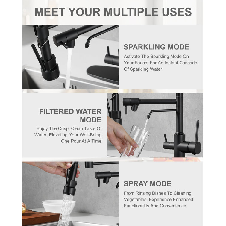 Matte Black Dual Handle Pull Down Kitchen Faucet with Spray Wand