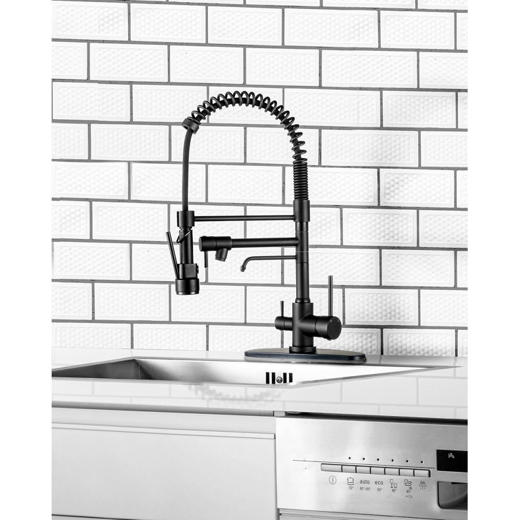 Matte Black Dual Handle Pull Down Kitchen Faucet with Spray Wand