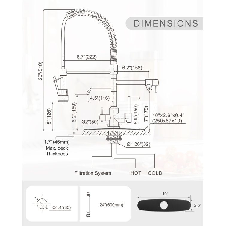 Matte Black Dual Handle Pull Down Kitchen Faucet with Spray Wand