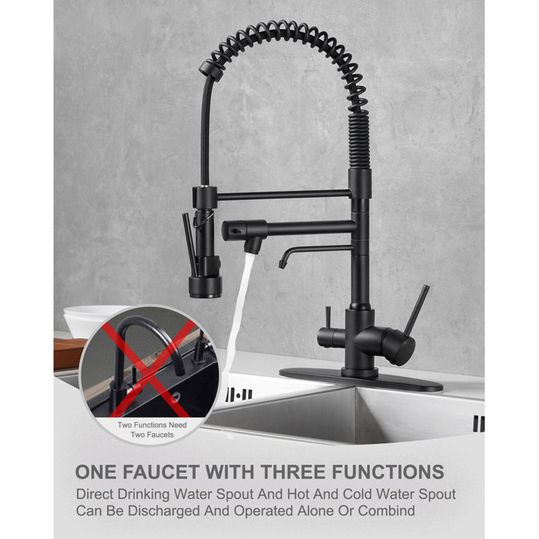 Matte Black Dual Handle Pull Down Kitchen Faucet with Spray Wand