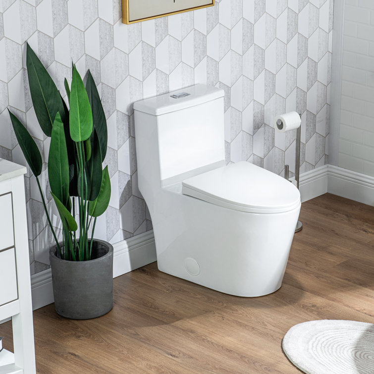 White Ceramic Dual-Flush Elongated One-Piece Toilet with Comfort Seat