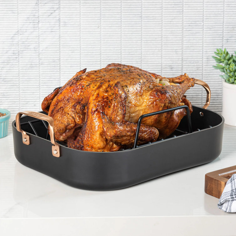 Viking Hard Anodized Roaster with Copper Handles, Rack and 2pc Carving Set
