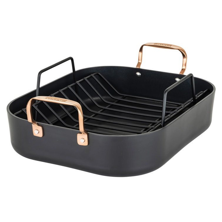 Viking Hard Anodized Roaster with Copper Handles, Rack and 2pc Carving Set
