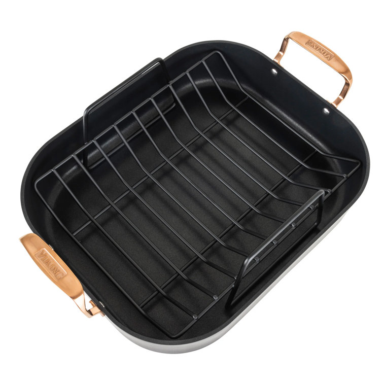 Viking Hard Anodized Roaster with Copper Handles, Rack and 2pc Carving Set