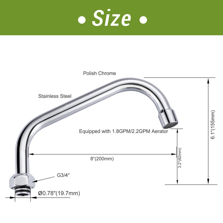 8" Polished Chrome Swivel Spout Replacement for Kitchen Sink