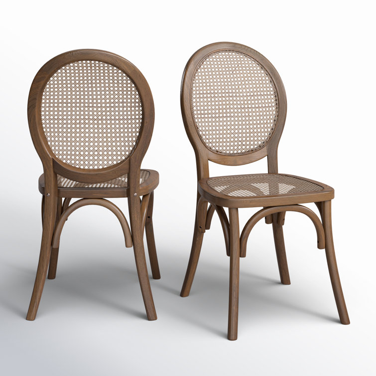 Brown Solid Wood and Cane Side Chair Set
