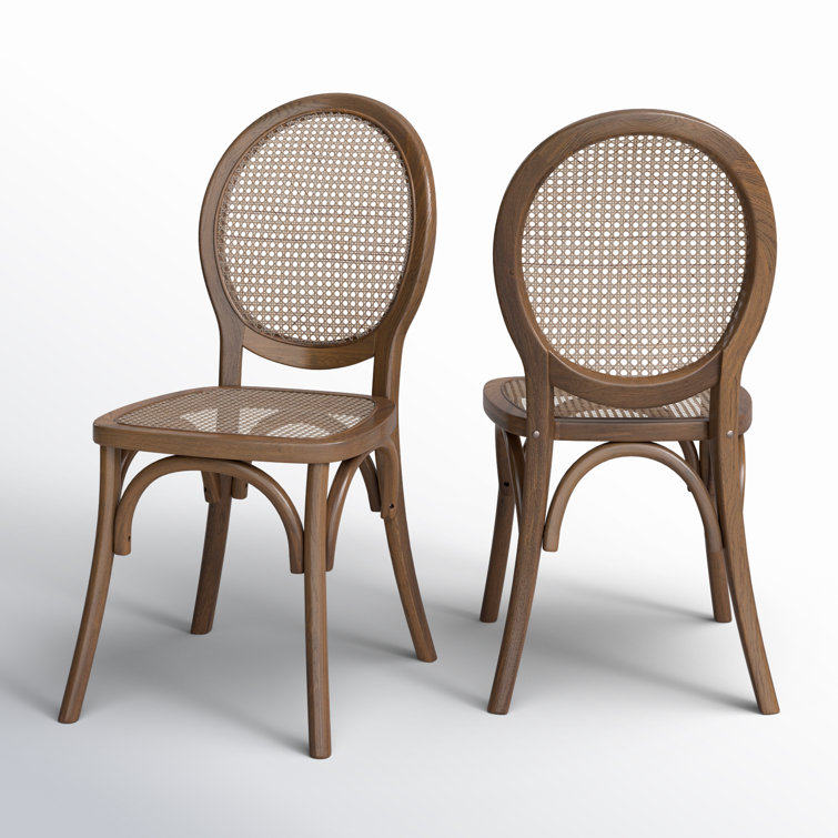 Brown Solid Wood and Cane Side Chair Set