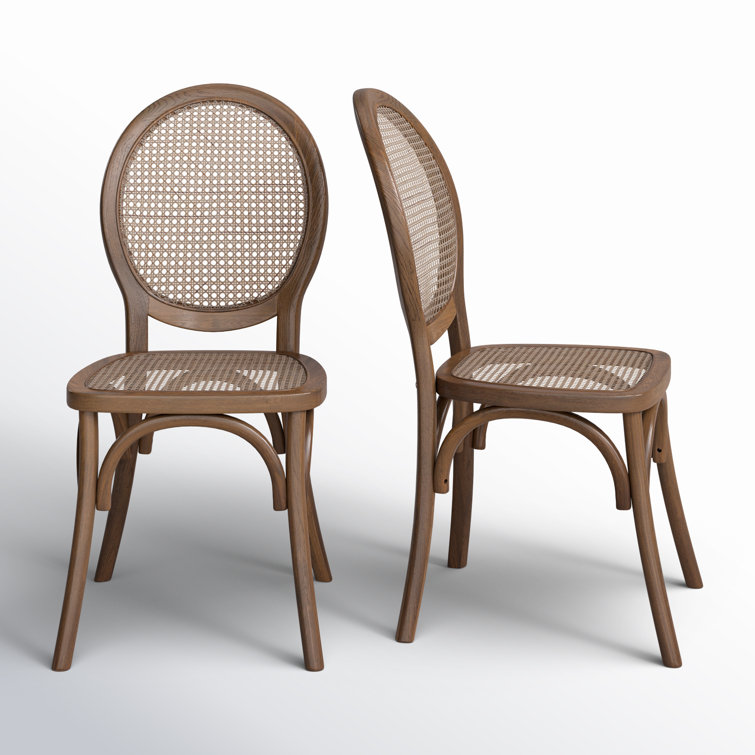 Brown Solid Wood and Cane Side Chair Set