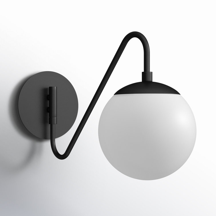 Black Steel Swing Arm Sconce with Opal Glass Shade