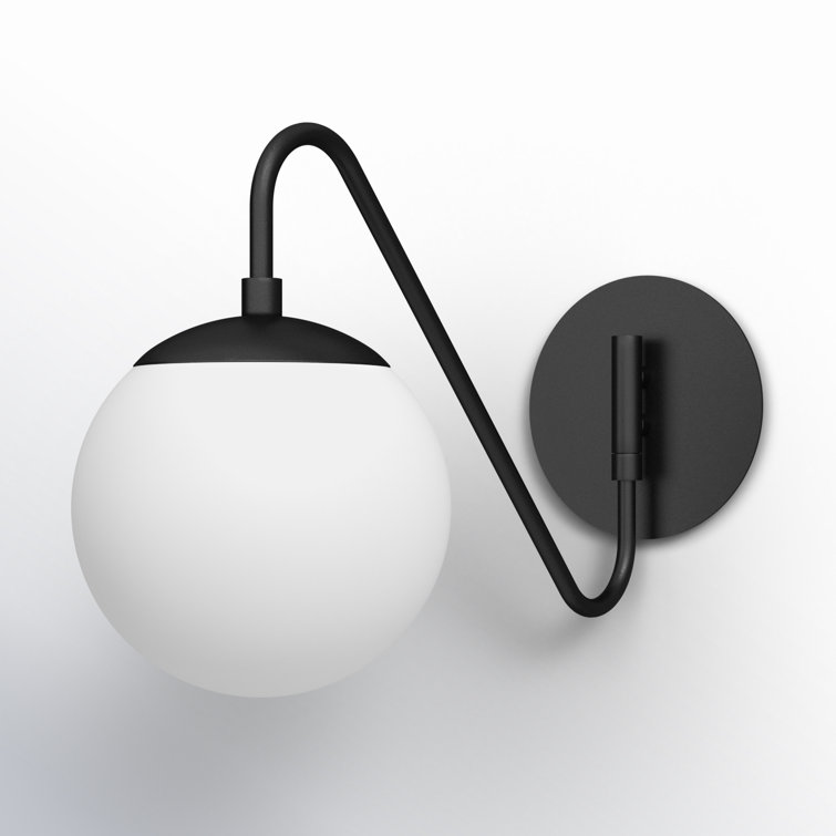 Black Steel Swing Arm Sconce with Opal Glass Shade