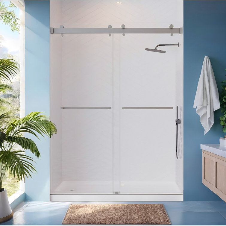 60" Frameless Brushed Nickel Sliding Shower Door with Clear Glass