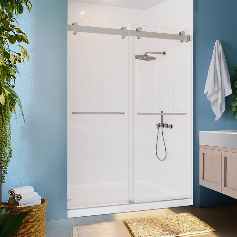 60" Frameless Brushed Nickel Sliding Shower Door with Clear Glass