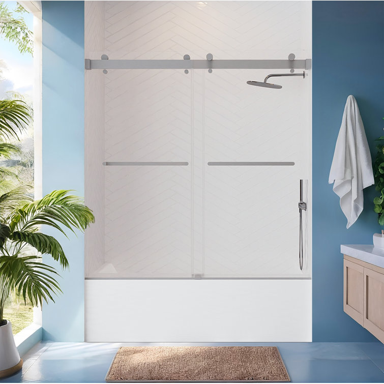 60" Chrome Frameless Sliding Bathtub Door with Clear Tempered Glass