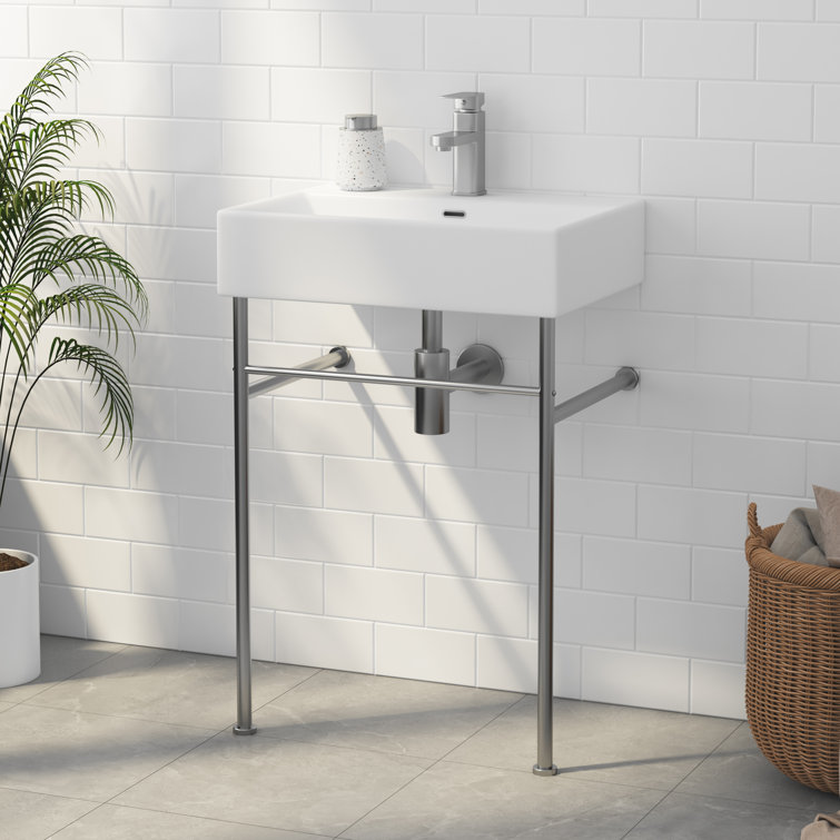 Turner 24" White and Brushed Nickel Ceramic Wall-Mount Console Sink